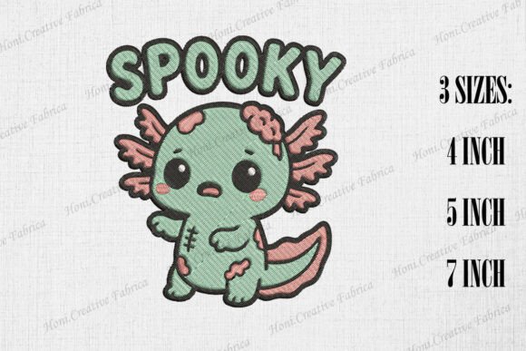 A Creative Gem: The Cute Zombie Axolotl Spooky Halloween Embroidery