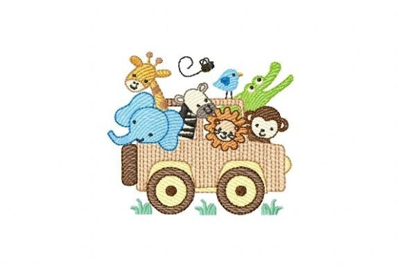 Adorable Animals Safari in the Car Embroidery