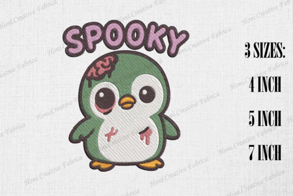 Cute Zombie Penguin: A Spooky Sweet Halloween Embroidery