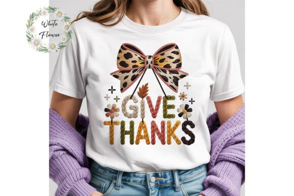 Give Thanks Bow Embroidery PNG for Etsy