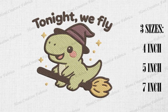 Tonight We Fly Cute T-rex: A Charming Embroidery Design